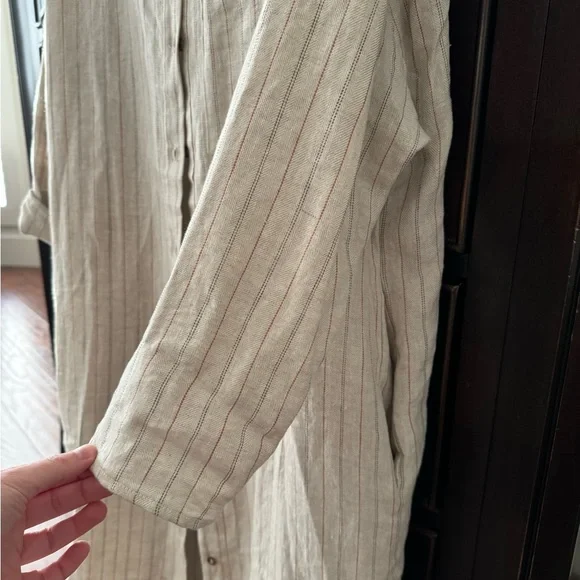 Rebecca King one-of-a-kind sample oatmeal linen stripe duster with pockets - Picture 13 of 15